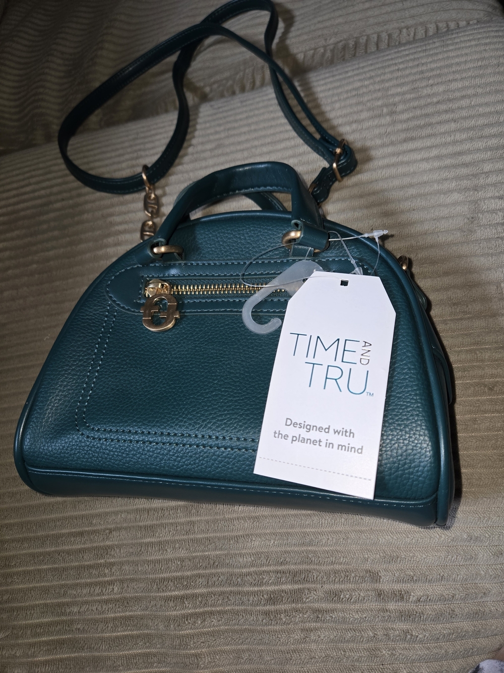 Time and Tru Teal Dome Mini Crossbody Bag with Gold Hardware